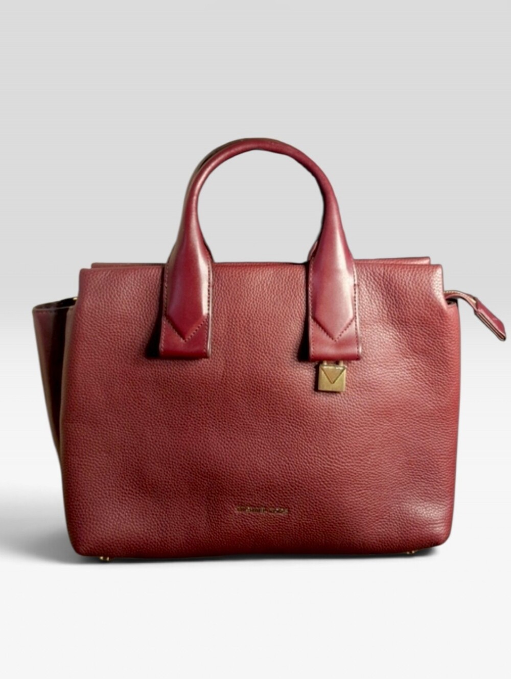 👜💄Michael Kors Rollins Burgundy Maroon Red Pebbled Leather Satchel Purse